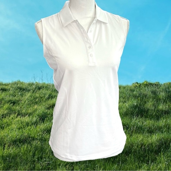 Pro Tour White Sleeveless Collared Shirt Wicking Sports Golf Tennis UPF 50 NWT - Picture 2 of 10